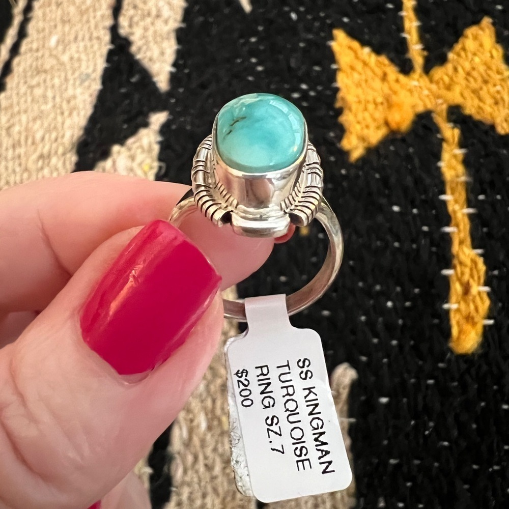 โค๏ธ Signed Navajo Native Arlene Yazzie Kingman Turquoise Sterling Size 6.75 Ring